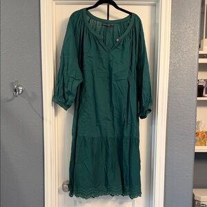 Gudrun Sjöden Teal Midi Dress with Eyelet Hem